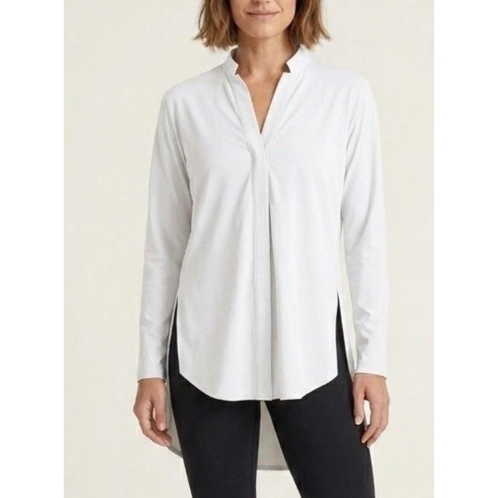 Aday Something Borrowed Tunic Technical Shirt M White Lon Sleeve High Lo